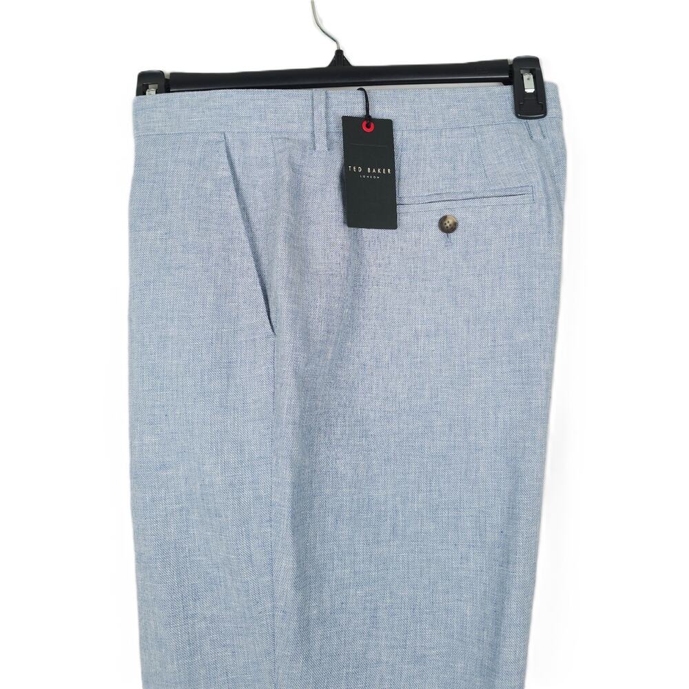 Ted Baker Mens Slim Fit Dress Pants 38x30 Light Blue Linen Cotton Blend NWT